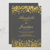 グレーと金ゴールドトゥインクルモダン結婚式招待状 招待状 (正面/裏面)