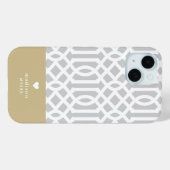 グレーと金ゴールドトレリスハートモノグラム Case-Mate iPhoneケース (裏面 (横))