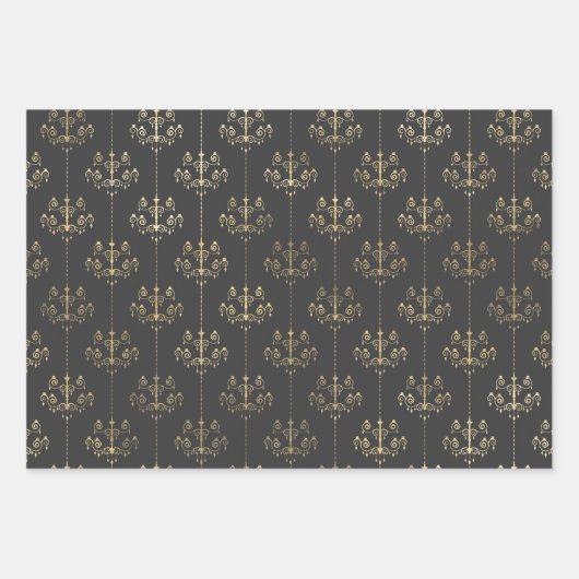 グレーと金ゴールドパリをテーマにした ラッピングペーパーシート (正面3)