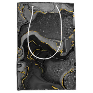 グレーと金ゴールドマーリングデザイン ミディアムペーパーバッグ