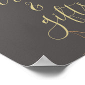 グレーと金ゴールドモダンフローラカードとギフト ポスター (角)