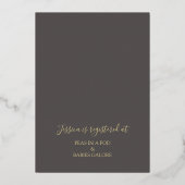 グレーと金ゴールドモダンフローラ赤ちゃんシャワー 箔招待状 (裏面)