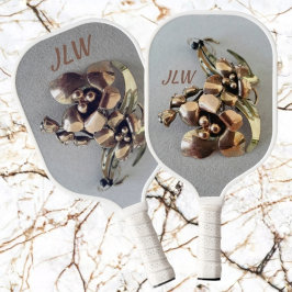 グレーと金ゴールドヴィンテージメタリックリリー白 ピックルボールラケット