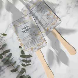 グレーと金ゴールド大理石瑪瑙エレガントな結婚式プログラム ハンドファン