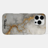 グレーと金ゴールド大理石 iPhoneケース (裏面横)