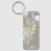 グレーと金ゴールド抽象芸術植物性ミニマリスト芸術 キーホルダー (正面)