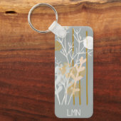 グレーと金ゴールド抽象芸術植物性ミニマリスト芸術 キーホルダー (正面)