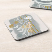 グレーと金ゴールド抽象芸術植物性ミニマリスト芸術 コースター (左側)