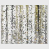 グレーと金ゴールド樺の木 ラッピングペーパー (フラット)