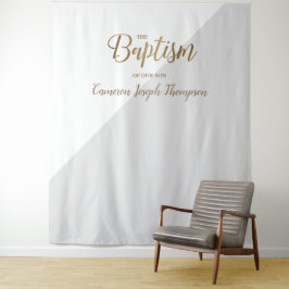 グレーと金ゴールド男の赤ちゃんモダンバプテスマ背景 タペストリー