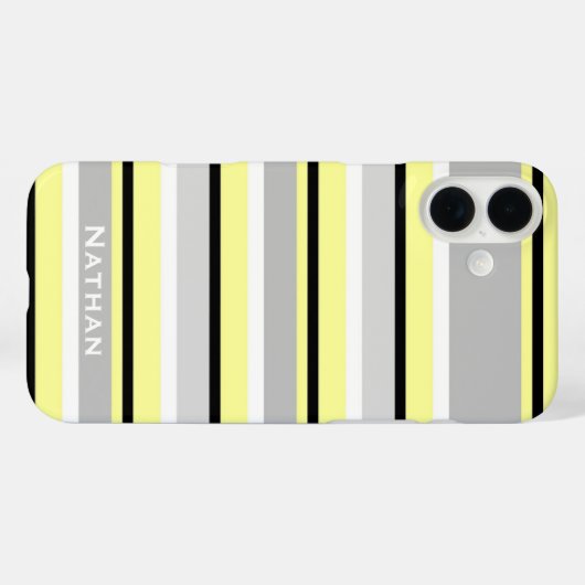 グレーと黄ストライプのスタイリッシュパーソナライズされた色 Case-Mate iPhoneケース (裏面 (横))