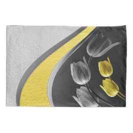 グレーと黄色のチューリップ花テクスチャ2021カラー 枕カバー