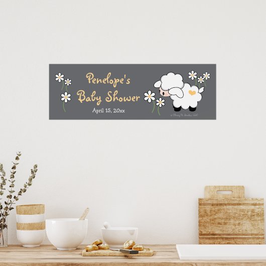 グレーと黄色のハートラムベビーシャワー ポスター (キッチン)