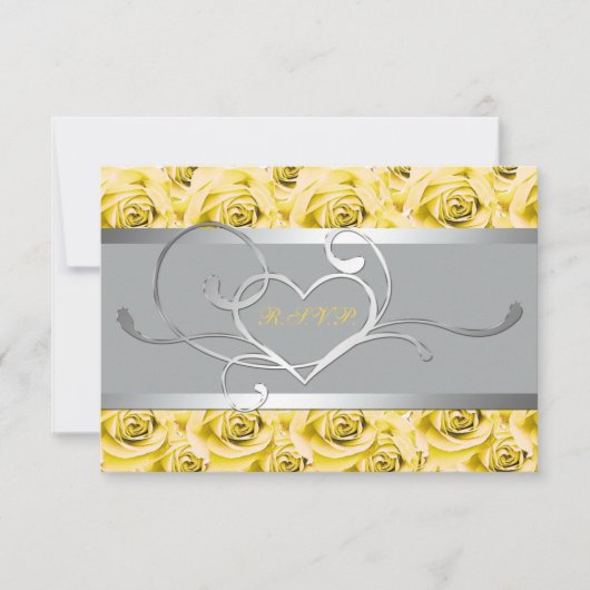 グレーと黄色のバラ紙返信カード 出欠カード (正面)