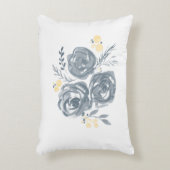 グレーと黄色のフローラ水の色プリント アクセントクッション (正面(垂直))