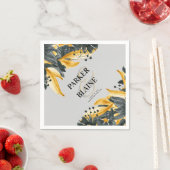 グレーと黄色のフローラ水モダン色結婚の スタンダードカクテルナプキン (インサイチュ)