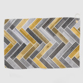 グレーと黄色のヘリンボーンパターン ゴルフタオル (横)