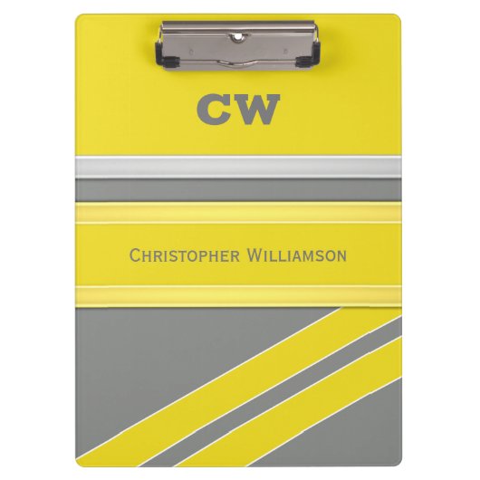 グレーと黄色の名前の追加イニシャル事務所 クリップボード (正面)