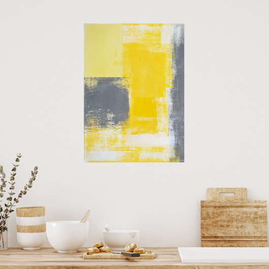 グレーと黄色の抽象芸術アートのポスター ポスター (キッチン)