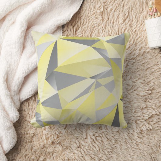グレーと黄色の抽象芸術三角形パターン クッション (ブランケット)