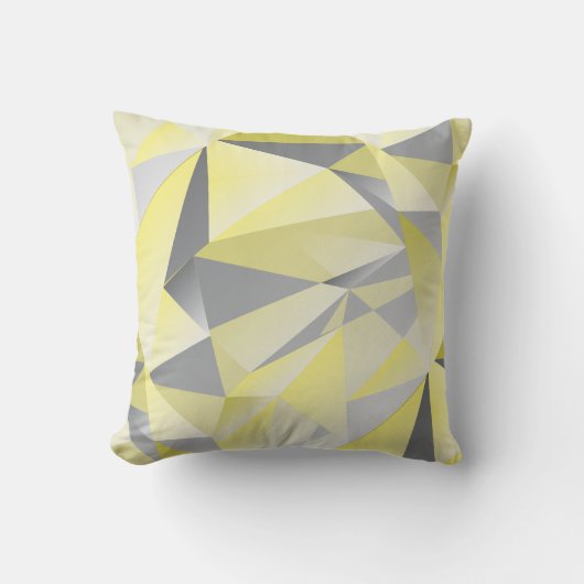 グレーと黄色の抽象芸術三角形パターン クッション (正面)