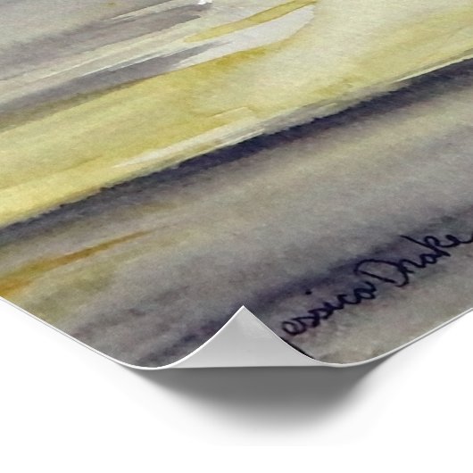 グレーと黄色の抽象芸術馬のアートワーク ポスター (角)