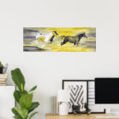 グレーと黄色の抽象芸術馬のアートワーク ポスター (ホームオフィス)