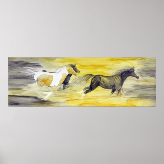 グレーと黄色の抽象芸術馬のアートワーク ポスター (正面)