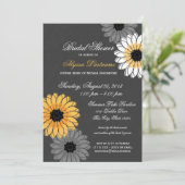 グレーと黄色の石板と花のブライダルシャワー 招待状 (スタンド正面)