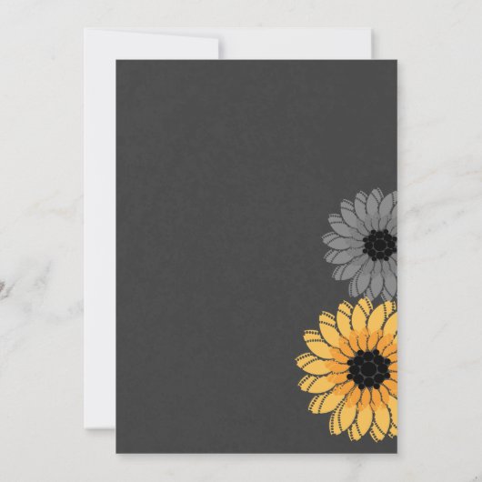 グレーと黄色の石板と花のブライダルシャワー 招待状 (裏面)
