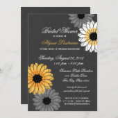 グレーと黄色の石板と花のブライダルシャワー 招待状 (正面/裏面)