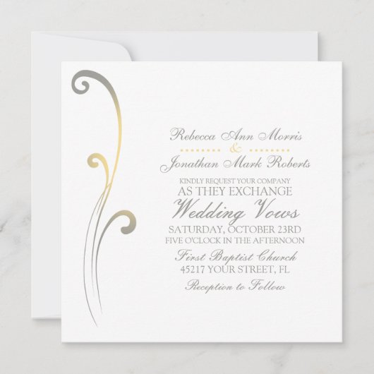 グレーと黄色の色あせた結婚式招待状 招待状 (正面)