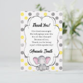 グレーと黄色の象の水玉模様ベビーシャワー サンキューカード (スタンド正面)