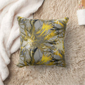 グレーと黄芸術的色の抽象芸術フローラ クッション (ブランケット)