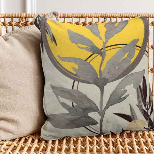 グレーと黄芸術的色の抽象芸術水色 クッション