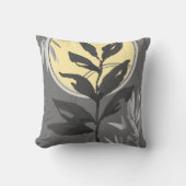 グレーと黄芸術的色の抽象芸術水葉色の クッション (正面)