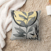 グレーと黄芸術的色抽象芸術水色リーフ クッション (ブランケット)