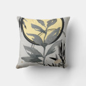 グレーと黄芸術的色抽象芸術水色リーフ クッション (裏面)