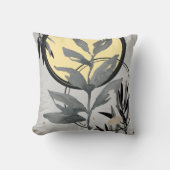 グレーと黄芸術的色抽象芸術水色リーフ クッション (正面)