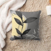 グレーと黄芸術的色抽象芸術水色リーフ クッション (ブランケット)