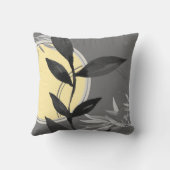 グレーと黄芸術的色抽象芸術水色リーフ クッション (裏面)