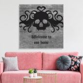 グレーと黒のゴシックフランジ付きバンパイアスカル キャンバスプリント (インサイチュ (リビング))