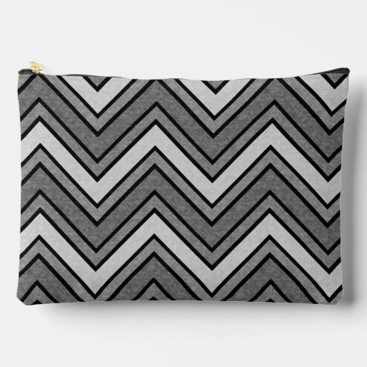 グレーと黒のスケッチのシェブロン アクセサリーポーチ (正面)