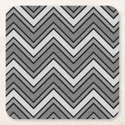 グレーと黒のスケッチのシェブロン スクエアペーパーコースター (正面)