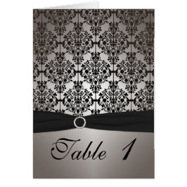 グレーと黒のダマスクのテーブル番号カード