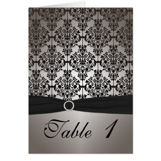 グレーと黒のダマスクのテーブル番号カード (正面)