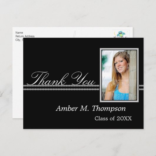 グレーと黒の卒業ありがとう写真はがき ポストカード (正面/裏面)