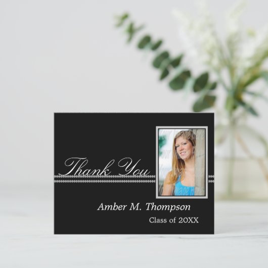 グレーと黒の卒業ありがとう写真はがき ポストカード (スタンド正面)