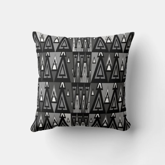 グレーと黒の幾何学三角形パターン クッション (裏面)