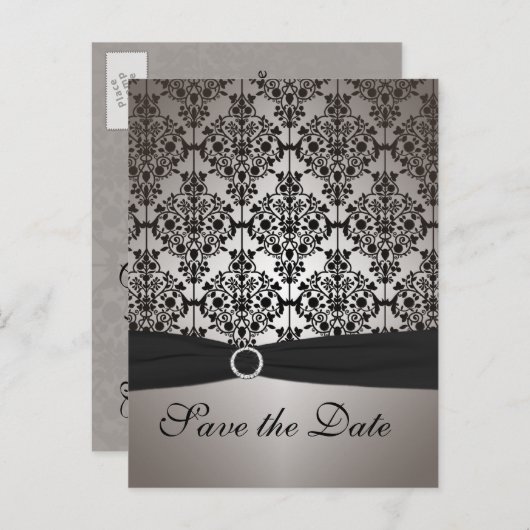 グレーと黒の日付はがきを保存 案内ポストカード (正面/裏面)